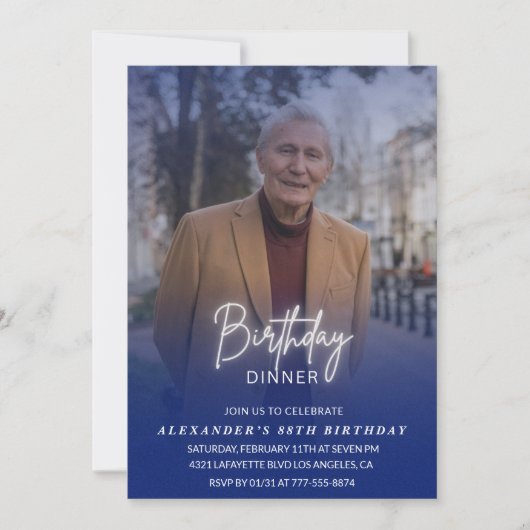 青い影の写真 誕生日のディナー 88歳の誕生日 招待状 (正面)