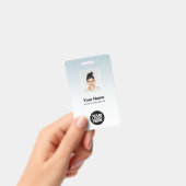 青い従業員の写真バーコードロゴ名のグラデーション バッジ (手持ち)