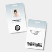 青い従業員の写真バーコードロゴ名のグラデーション バッジ (正面＆裏面)