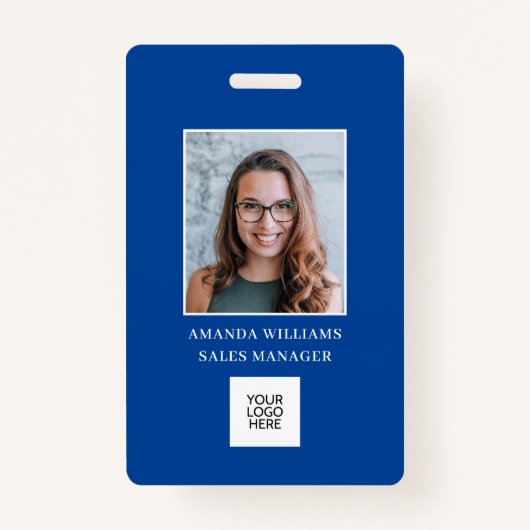青い従業員の写真IDロゴQRコードバッジ バッジ (正面)