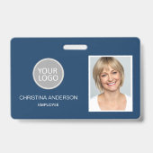 青い従業員名ロゴの写真企業の作品 バッジ (正面)