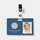 青い従業員名ロゴの写真企業の作品 バッジ (正面 （クリップ付）)