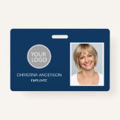 青い従業員名ロゴの写真企業の作品 バッジ (正面)