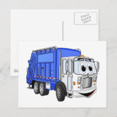 青い微笑みを浮かべた漫画のごみ車 ポストカード (正面/裏面)