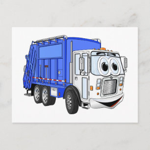 青い微笑みを浮かべた漫画のごみ車 ポストカード