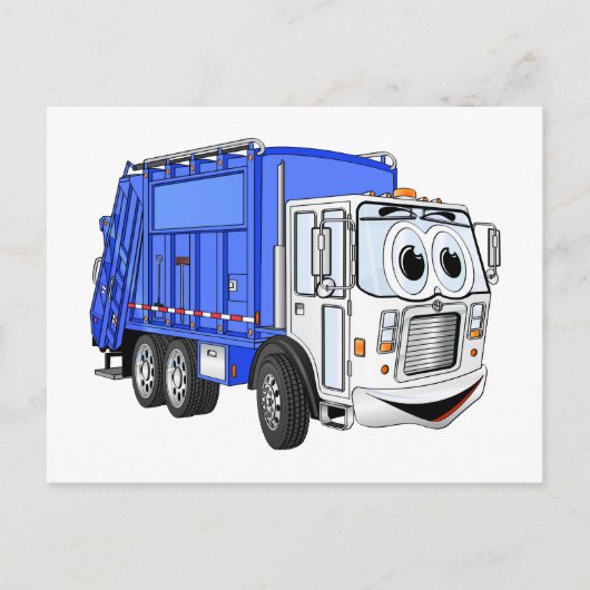 青い微笑みを浮かべた漫画のごみ車 ポストカード (正面)
