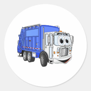 青い微笑みを浮かべた漫画のごみ車 ラウンドシール