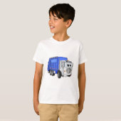 青い微笑みを浮かべた漫画のごみ車 Tシャツ (正面フル)