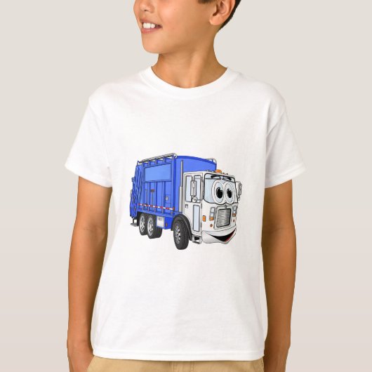 青い微笑みを浮かべた漫画のごみ車 Tシャツ (正面)