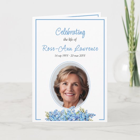 青い忘れフローラの花の葬儀を折った プログラム (正面)