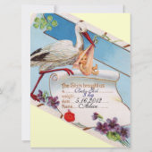 青い忘れ私の鼻、ストーク赤ちゃんシャワーのモノグラム 招待状 (裏面)