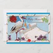 青い忘れ私の鼻、ストーク赤ちゃんシャワーのモノグラム 招待状 (正面)