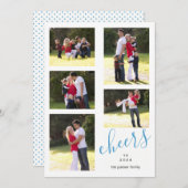 青い応援から新年2018写真コラージュトレンディー シーズンカード (正面/裏面)