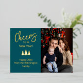 青い応援で新年の家族の写真へ 箔シーズンカード (立ち正面)