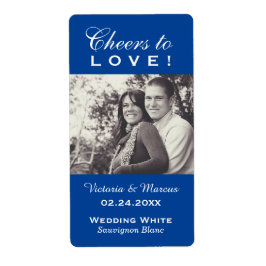 青い応援を愛結婚の写真ワインボトル ラベル