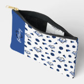 青い応援ハート、ポンポン、メガフォンパターン アクセサリーポーチ (見開き)