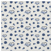 青い応援ハート、ポンポン、メガフォンパターン ファブリック (見本)