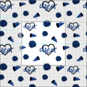 青い応援ハート、ポンポン、メガフォンパターン ファブリック (タイル)