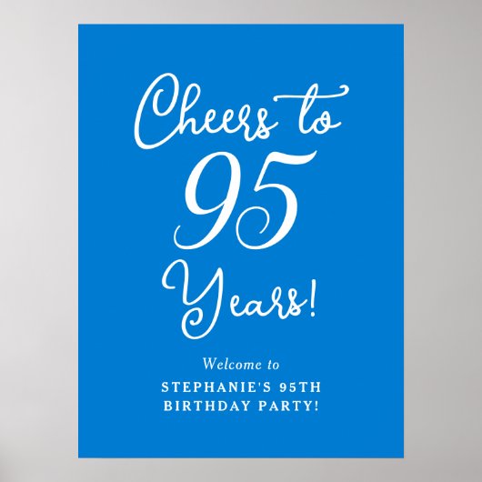 青い応援95歳の誕生日パーティサイン ポスター (正面)
