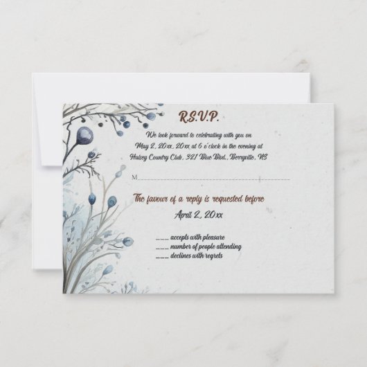 青い応答カードの編集可能な果実 出欠カード (正面)