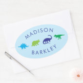 青い恐竜かわいいキッドディノ封筒用シールシール 楕円形シール (封筒)