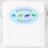 青い恐竜かわいいキッドディノ封筒用シールシール 楕円形シール (バッグ)