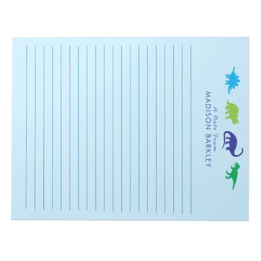 青い恐竜かわいい子供のDino静止メモ帳 ノートパッド (正面)