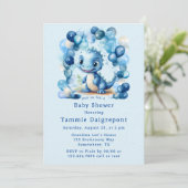 青い恐竜とバルーン男の子のシャワー 招待状 (スタンド正面)