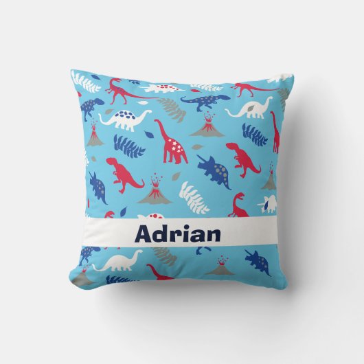 青い恐竜と火山の子供の枕 クッション (正面)