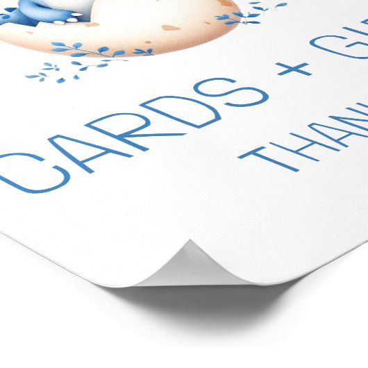 青い恐竜のカードとギフト赤ちゃんシャワーのサイン ポスター (角)