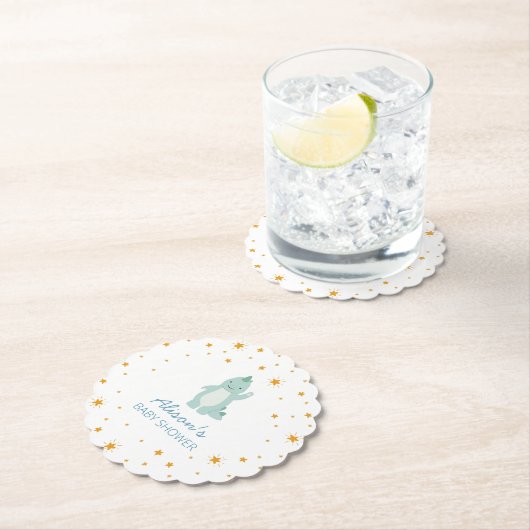 青い恐竜のトゥインクルスターベビーシャワーボーイパーティー ペーパーコースター (インサイチュ)