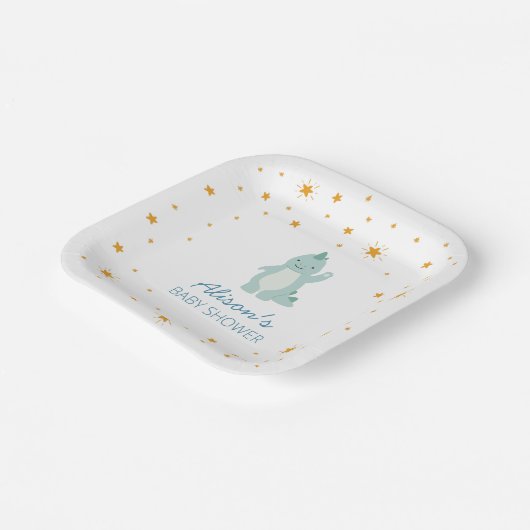 青い恐竜のトゥインクルスターベビーシャワーボーイパーティー ペーパープレート (傾斜あり)