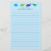 青い恐竜の可愛い子どものディノ 便箋 (正面)