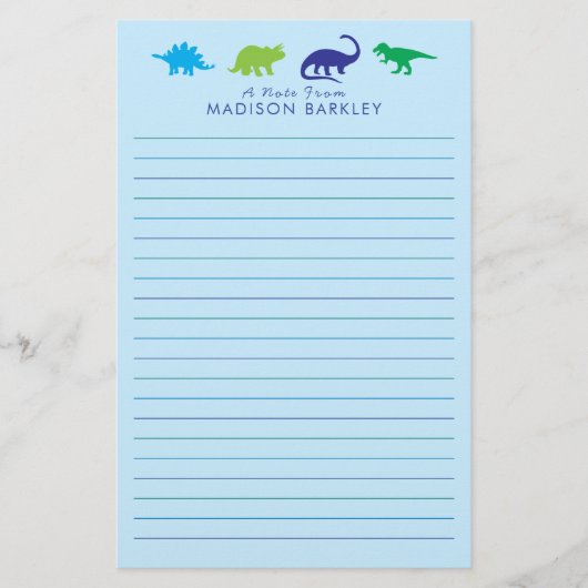 青い恐竜の可愛い子どものディノ 便箋 (正面)