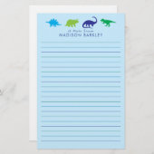 青い恐竜の可愛い子どものディノ 便箋 (正面/裏面)