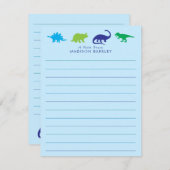 青い恐竜の可愛い子どものDinoフラット固定カード サンキューカード (正面/裏面)