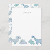 青い恐竜の子供用メモカード ノートカード (正面/裏面)