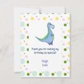 青い恐竜の少年の誕生日水色 サンキューカード (裏面)