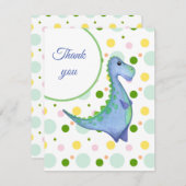 青い恐竜の少年の誕生日水色 サンキューカード (正面/裏面)