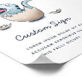 青い恐竜の少年の赤ちゃんシャワーのサイン ポスター (角)