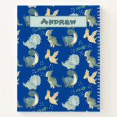 青い恐竜の模様にかわいい水彩 ノートブック (裏面)