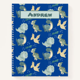 青い恐竜の模様にかわいい水彩 ノートブック