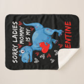 青い恐竜の申し訳ない女性ママは私のバレンタイン シェルパブランケット (正面(横))