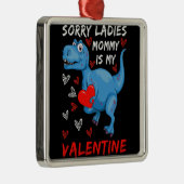 青い恐竜の申し訳ない女性ママは私のバレンタイン メタルオーナメント (右)