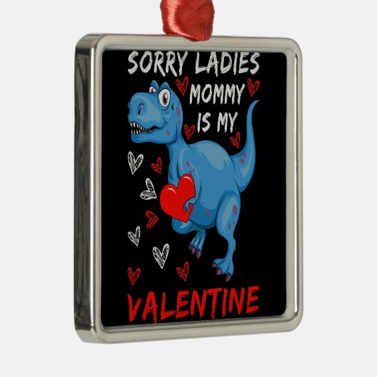 青い恐竜の申し訳ない女性ママは私のバレンタイン メタルオーナメント (右)