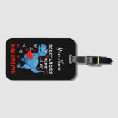 青い恐竜の申し訳ない女性ママは私のバレンタイン ラゲッジタグ (正面横)