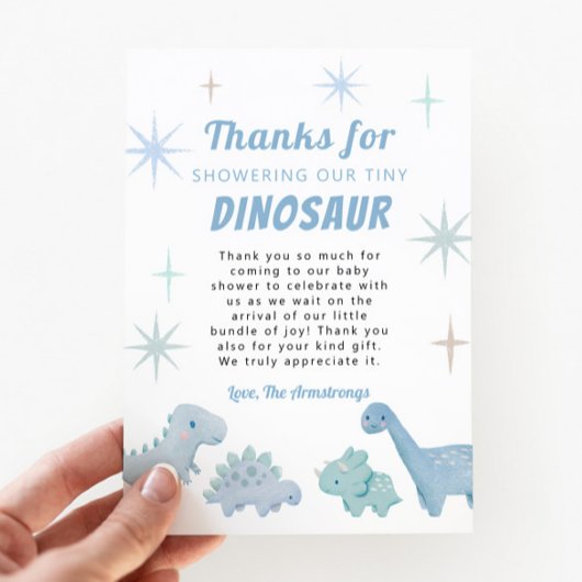 青い恐竜の男の子の赤ちゃんシャワー サンキューカード