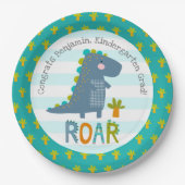 青い恐竜の男の子 幼稚園 卒業 ふざけ ペーパープレート (正面)