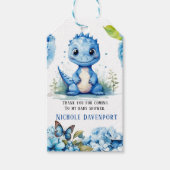 青い恐竜の花模様男の子のシャワーありがとう ギフトタグ (正面)