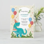 青い恐竜の誕生日パーティー 招待状 (スタンド正面)